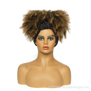 wholesale cheap heat resistant headband wig brown kinky curly fiber synthetic hair wigs for black women